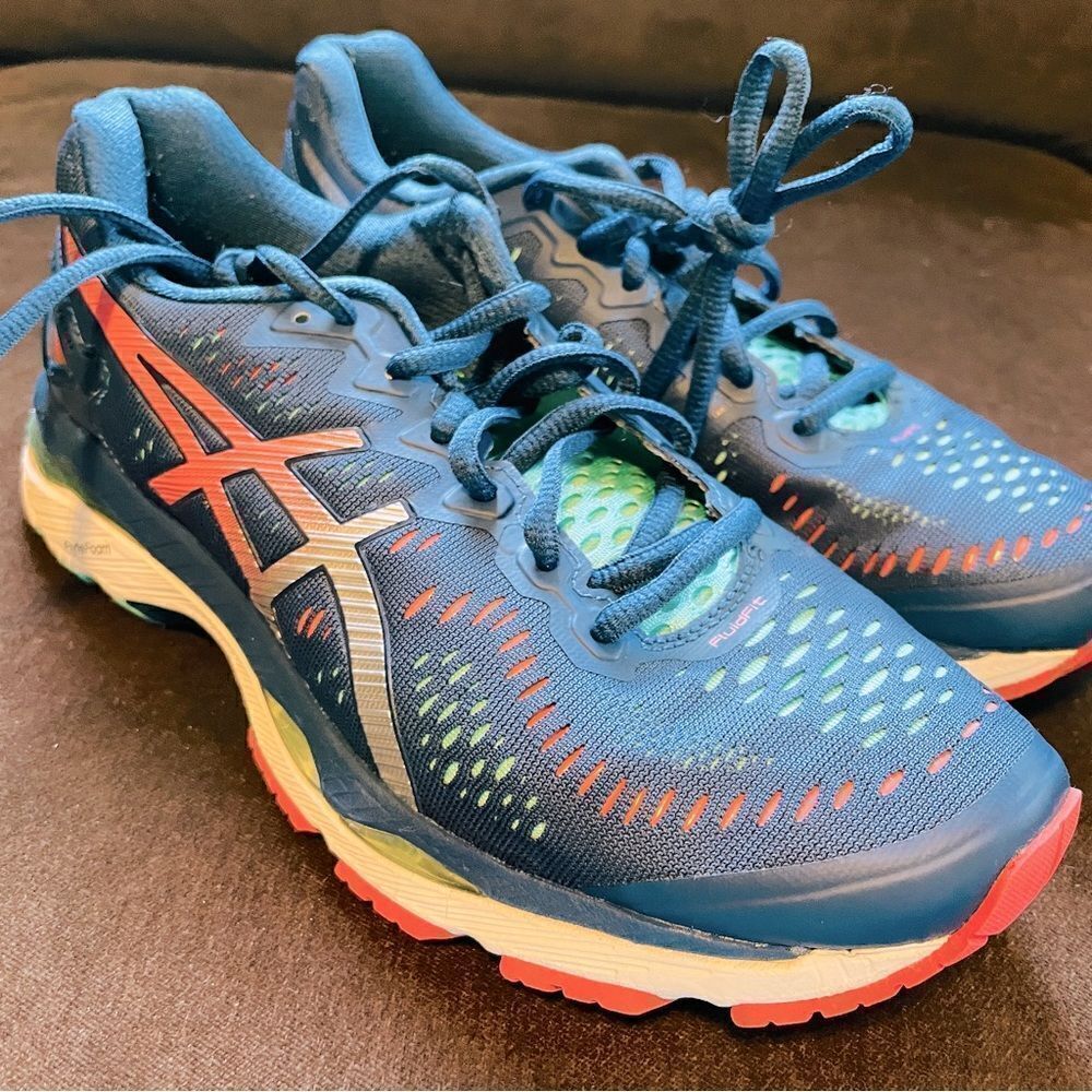 Asics GEL Kayano 23 Dark Navy Orange Turquoise running shoes 8 US 39.5 EUR